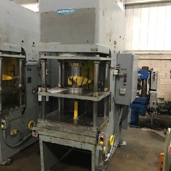 100 Ton,Denison#FX100, hydraulic C-frame press with 4-post die set,floor standing,15" stroke,30 DL,36 x 23 bed,#28250