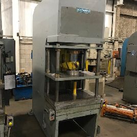 100 Ton,Denison#FX100, hydraulic C-frame press with 4-post die set,floor standing,15" stroke,30 DL,36 x 23 bed,#28250