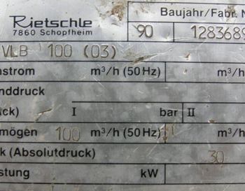 58.86 CFM,Rietschle#VL-100-(03), oil seal vacuum pump, 5 HP, #29053
