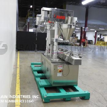 AMS#A500, automatic, in line, dual head, stainless steel, auger filler, 15-90 container/minute, A/B PLC &amp; touch screen HMI