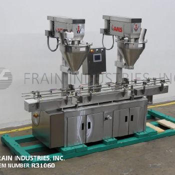 AMS#A500, automatic, in line, dual head, stainless steel, auger filler, 15-90 container/minute, A/B PLC &amp; touch screen HMI