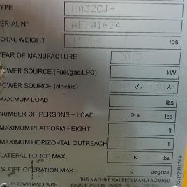 500 lb.Haulotte # HA32CJ +, emelő munkaállvány, 21 ”emelési magasság, 22” vízszintes átmérő, 2013, # 7265