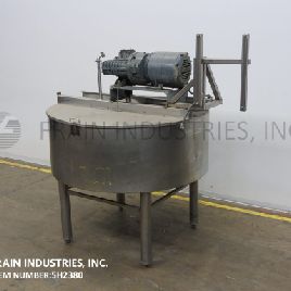 350 gal.Chester Jensen, 304 Stainless Steel kettle, 72" diameter x 28 deep, 94/50 psi, lift up covers, cone style bottom
