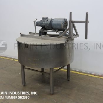 350 gal.Chester Jensen, 304 Stainless Steel kettle, 72" diameter x 28 deep, 94/50 psi, lift up covers, cone style bottom