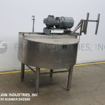 350 gal.Chester Jensen, 304 Stainless Steel kettle, 72" diameter x 28 deep, 94/50 psi, lift up covers, cone style bottom