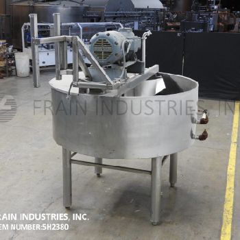 350 gal.Chester Jensen, 304 Stainless Steel kettle, 72" diameter x 28 deep, 94/50 psi, lift up covers, cone style bottom