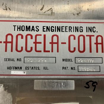 24"ThomasAccela Cota #24-III, Coating Pan, Stainless Steel, top vented, serial# 24-320, #3168-119