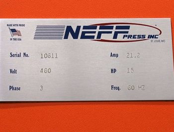 57.7 Ton,Neff#DF50-15M, 10" str,24 DL,30 x 21 Bed,410 IPM advance,15 HP,1998,#10331