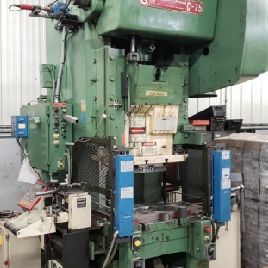 75 Ton,Bliss#C75, OBI press, 6" str,15.5 SH,3.5 adj, 36 x 24 bed, A/C, 1978