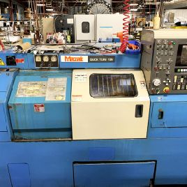 Mazak # QT-15N, 17.32 "sw, 10 mandril, 2 bar, 19.69 centros, control Mazatrol T-32B, contrapunto, chip conv, torreta de 8 posiciones, preajuste de herramienta, 1993