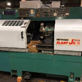 NakamuraTome #SLANT-JRL, 15.75" sw,6 chuck,3-jaw, Fanuc 0T, collet chuck, 10 station, 2.17 hole, tailstock, ’88,#158089
