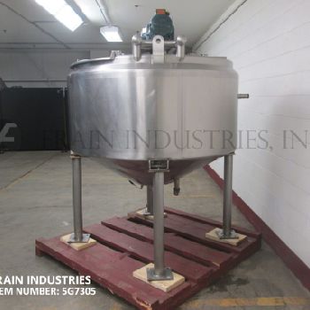 300 gal.Chester Jensen, 316 Stainless Steel single wall kettle, 60" diameter x 45 deep with a cone style bottom, lift up covers