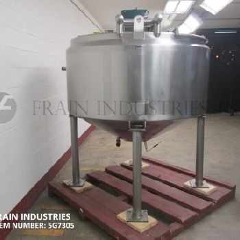 300 gal.Chester Jensen, 316 Stainless Steel single wall kettle, 60" diameter x 45 deep with a cone style bottom, lift up covers