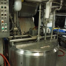 300 gal.Chester Jensen, 316 Stainless Steel single wall kettle, 60" diameter x 45 deep with a cone style bottom, lift up covers