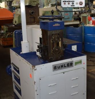1" x 2Buhler#EW100, 2 Hi finishing mill, manually adjustable roll, vari-speed drive, built in cabinet w/tooling, #28483