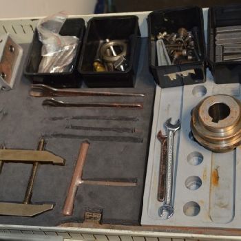 1" x 2Buhler#EW100, 2 Hi finishing mill, manually adjustable roll, vari-speed drive, built in cabinet w/tooling, #28483