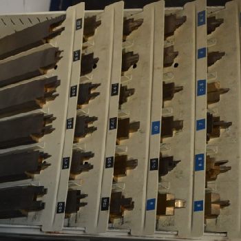 1" x 2Buhler#EW100, 2 Hi finishing mill, manually adjustable roll, vari-speed drive, built in cabinet w/tooling, #28483