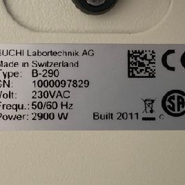 Buchi#B290, Mini Spray Dryer, S/N 1000097829 with Glassware. Power 230V 50/60Hz, #3427-2