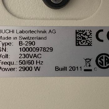Buchi#B290, Mini Spray Dryer, S/N 1000097829 with Glassware. Power 230V 50/60Hz, #3427-2