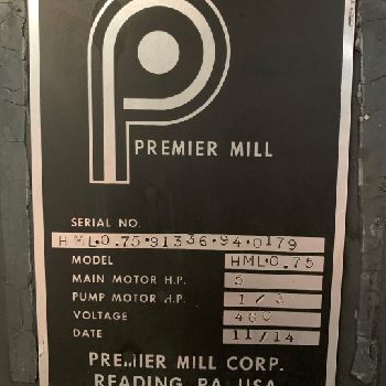 Premier#HML-0.75SuperMill Media Mill, 5 HP, Carbon Steel, jacketed chamber and disks, 460 volt xp motor, 2014, #3326-5