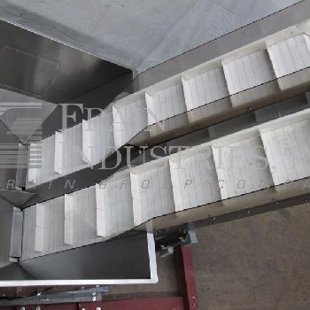 17-1/4" wide x 5.5’ long,Omega Design, dual lane, inclined cleated belt feeder, (2) belt, 97 discharge height, #5G4112