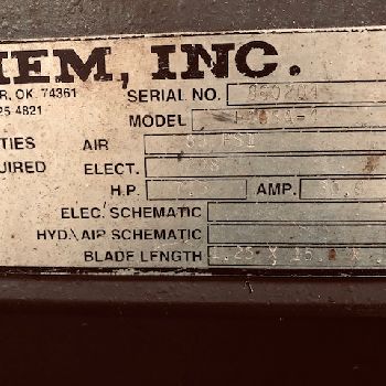 16"HEM#H-105A-4, auto horizontal bandsaw,14 round,16 rect,5HP,excellent,2008