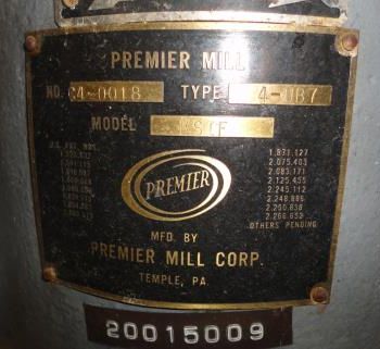 Premier#KSIF, type 4UB7, colloid mill, 4" diameter rotor, rated up to 50 GPH w/feed hopper, on base w/7.5 HP, #24471