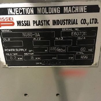 72 Ton, 2.33 oz.,Nissei#NS60-9A, injection molding machine,NC9000G control,2000