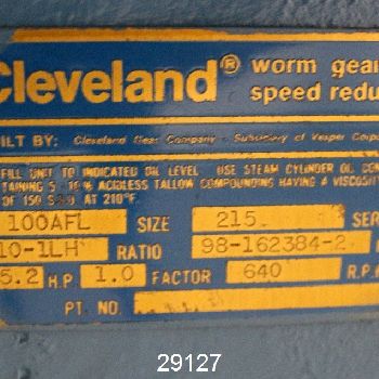 25.2 HP @ 640 RPM,Cleveland#215, Worm Gear Speed Reducer, 10:1 Ratio, #29127