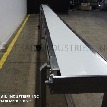 14" wide x 36.9’ long,Kamflex, Stainless Steel conveyor belt, neoprene belt powered by a center driven 1/2 HP motor