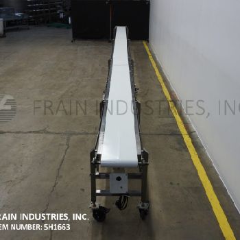 14" wide x 36.9’ long,Kamflex, Stainless Steel conveyor belt, neoprene belt powered by a center driven 1/2 HP motor