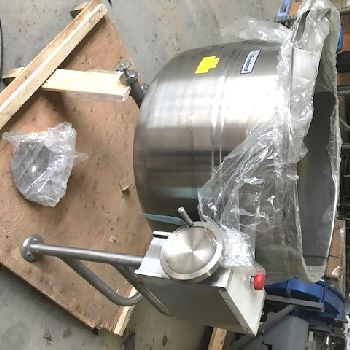 125 gal.Cleveland#KDL-125-T, Jacket 35 psi @ 281Â°F, Stainless Steel sanitary, tilting kettle