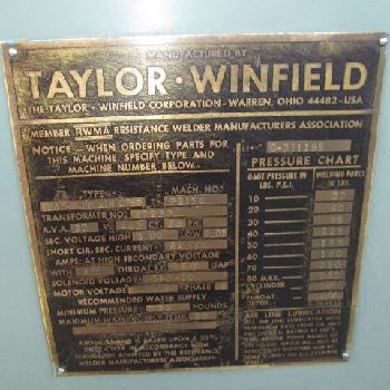 20 KVATaylor-Winfield, spot welder, interlock ind controls resistance weld