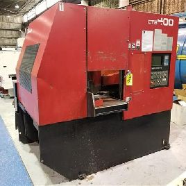 16" x 16Amada#CTB400, CNC carbide blade vertical band saw w/conveyor,10 HP, 2004