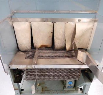 Shanklin#T7XL, shrink tunnel,15" W x 55 L mesh conveyor,22 W overall,4 -8 adj.feed open,18 amps,480 V.,#45240