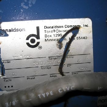 1500 cfmTorit#VS1500, Carbon Steel, 177 sq.ft. cloth, 5 HP blower w/drum high discharge, #38006