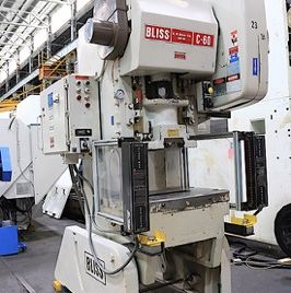 60 Ton,Bliss#C60, flywheel OBI press,4" str,14-1/4 SH,90 SPM,light curtains,’90,#10482