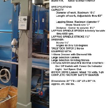 Ex-Cell-O #175, 10-1/2" swing x 60 centers,stone dresser,Solid State V/S drive,1 HP,115 V.