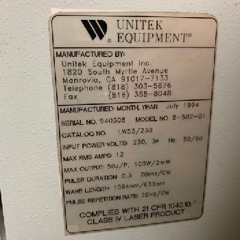 Miyachi Unitek#LW53, compact Yag laser, 100 watt, .03-20MS/CW pulse duration