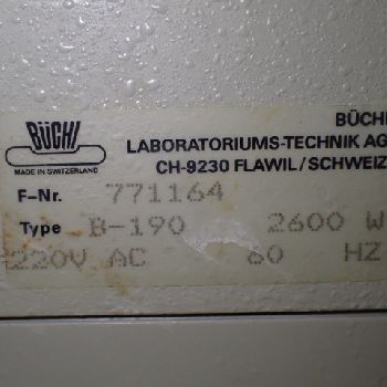 Buchi#B190, Mini Spray Dryer,2600 watt heater,220 volt,60 Hz,peristaltic feed pump,.36 kw blower,serial# 77164,#3110-1