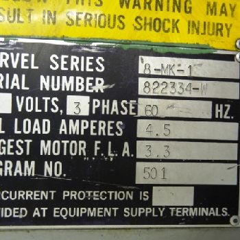 18" x 20Marvel#SERIES-8-MARK-I, tilting head, coolant system, 2 HP, s/n #822334-W